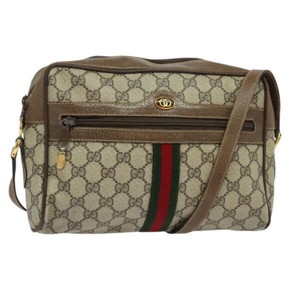 GUCCI GG Supreme Web Sherry Line Shoulder Bag PVC Beige - Picture 2 of 16
